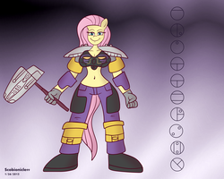 Size: 5000x4000 | Tagged: safe, artist:scobionicle99, fluttershy, anthro, g4, absurd resolution, armor, belly button, bionicle, crossover, female, lego, midriff, onua, solo, unconvincing armor, weapon