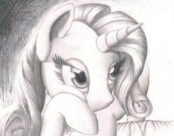 Size: 1024x802 | Tagged: safe, artist:graboiidz, rarity, g4, female, monochrome, pencil drawing, sketch, solo, traditional art