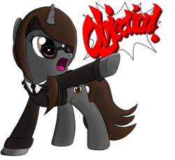 Size: 3500x3200 | Tagged: safe, artist:thealjavis, oc, oc only, oc:sonata, pony, unicorn, elements of justice, turnabout storm, ace attorney, clothes, female, high res, mare, objection, simple background, transparent background