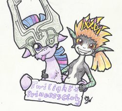 Size: 1893x1729 | Tagged: safe, artist:sensko, twilight sparkle, alicorn, pony, g4, accessory swap, female, fused shadow, grin, looking at you, mare, midna, midna sparkle, pencil drawing, pun, the legend of zelda, the legend of zelda: twilight princess, tongue out, traditional art, twilight sparkle (alicorn)
