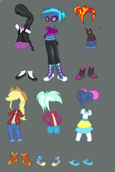 Size: 2160x3240 | Tagged: safe, artist:thecheeseburger, applejack, bon bon, dj pon-3, lyra heartstrings, octavia melody, sunset shimmer, sweetie drops, vinyl scratch, equestria girls, g4, alternate clothes, alternate hairstyle, clothes, converse, high res, shoes