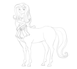 Size: 1111x1000 | Tagged: safe, artist:carnifex, fluttershy, centaur, g4, centaurshy, clothes, dress, female, monochrome, simple background, solo, species swap