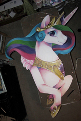 Size: 596x887 | Tagged: safe, artist:theuselesstoe, princess celestia, g4, cardboard, craft, female, huge, solo, traditional art