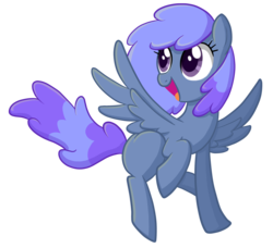 Size: 2448x2232 | Tagged: safe, artist:thecheeseburger, blueberry punch, pegasus, pony, g4, background pony, blank flank, female, flying, high res, looking at something, mare, open mouth, open smile, simple background, smiling, solo, spread wings, transparent background, wings