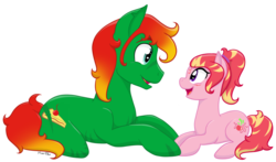 Size: 900x528 | Tagged: safe, artist:missitofu, oc, oc only, oc:cherry cheesecake, oc:cherry pie, amputee, family, female, filly