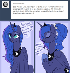 Size: 700x721 | Tagged: safe, artist:lulubell, princess luna, ask princess luna, g4, alternate hairstyle, female, solo, tumblr