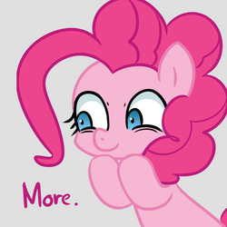 Size: 1000x1000 | Tagged: safe, artist:adequality, artist:maren, pinkie pie, earth pony, pony, g4, female, moar, more, reaction image, smiling, solo, waiting, wide eyes