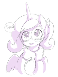 Size: 500x669 | Tagged: safe, artist:ende26, princess cadance, ask high school cadance, g4, blushing, clothes, female, glasses, monochrome, sketch, solo, speech bubble, sweater