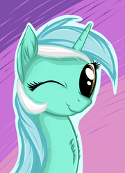 Size: 900x1248 | Tagged: safe, artist:thegarry-d, lyra heartstrings, pony, g4, female, solo, style emulation, wink