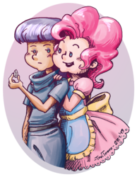 Size: 697x900 | Tagged: safe, artist:taritoons, boulder (g4), maud pie, pinkie pie, human, g4, hug from behind, human coloration, humanized, pie sisters, simple background, transparent background