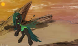 Size: 2744x1639 | Tagged: safe, artist:1deathpony1, queen chrysalis, changeling, changeling queen, g4, changeling swarm, female, swarm
