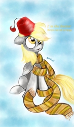 Size: 750x1280 | Tagged: safe, artist:tanyasitnikova, derpy hooves, pegasus, pony, g4, clothes, female, fez, hat, mare, scarf, solo