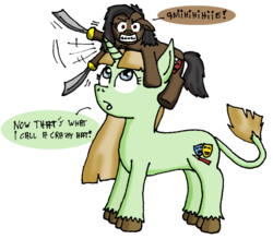 Size: 956x836 | Tagged: safe, artist:merkleythedrunken, oc, oc only, oc:buttercheese, oc:seth ferai, classical unicorn, hat, horn, leonine tail