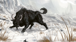 Size: 1920x1080 | Tagged: safe, artist:assasinmonkey, oc, oc only, bull, first contact war, barely pony related, bovine, realistic anatomy, snow, solo