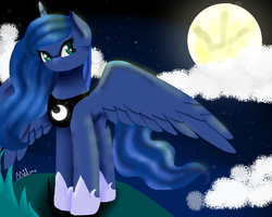 Size: 1280x1024 | Tagged: safe, artist:myralilth, princess luna, g4, female, moon, night, solo, spread wings