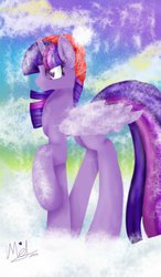 Size: 600x1024 | Tagged: safe, artist:myralilth, twilight sparkle, alicorn, pony, g4, female, hat, mare, raised hoof, snow, snowfall, solo, twilight sparkle (alicorn), winter