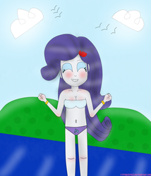 Size: 1476x1726 | Tagged: safe, artist:ytpinkiepie2, rarity, equestria girls, g4, beach, belly button, bikini, clothes, female, solo, swimsuit