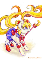 Size: 2081x2908 | Tagged: safe, artist:freesavanna, pony, clothes, crossover, high res, mouth hold, ponified, sailor moon (series), solo, traditional art