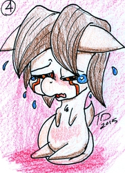 Size: 530x734 | Tagged: safe, artist:digitaldomain123, oc, oc only, oc:wittle digi, demon pony, crying, traditional art