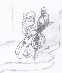 Size: 951x1104 | Tagged: safe, artist:schmoe-joe, octavia melody, g4, cello, electric cello, female, monochrome, musical instrument, solo, traditional art