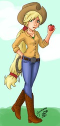 Size: 452x939 | Tagged: safe, artist:gummigator, applejack, human, g4, apple, female, humanized, rope, solo