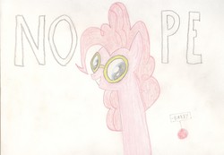 Size: 6123x4231 | Tagged: safe, artist:barryfrommars, pinkie pie, g4, absurd resolution, goggles, looking at you, nope, traditional art