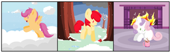 Size: 1024x319 | Tagged: safe, artist:csox, apple bloom, scootaloo, sweetie belle, g4, apple, cloud, cloudy, cutie mark crusaders, fireplace, hot chocolate, marshmallow, mug, snow, snowfall, tree