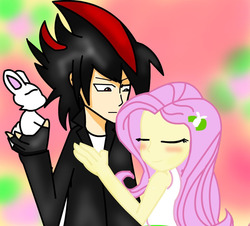 Size: 900x813 | Tagged: safe, artist:soul-yagami64, angel bunny, fluttershy, equestria girls, g4, crack shipping, crossover, equestria girls-ified, humanized, male, request, shadow the hedgehog, sonic the hedgehog (series)