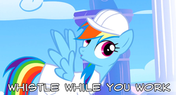 Size: 960x522 | Tagged: safe, rainbow dash, g4, female, image macro, meme, snow white and the seven dwarfs, solo, whistle