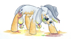 Size: 916x501 | Tagged: safe, artist:islamilenaria, applejack, g4, color loss, female, solo