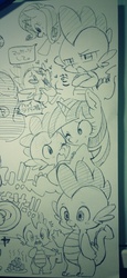 Size: 473x1024 | Tagged: safe, artist:mosamosa_n, rarity, spike, twilight sparkle, g4, sketch