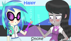 Size: 1825x1056 | Tagged: safe, artist:ytpinkiepie2, dj pon-3, octavia melody, vinyl scratch, equestria girls, g4, cigarette, duo, smoking