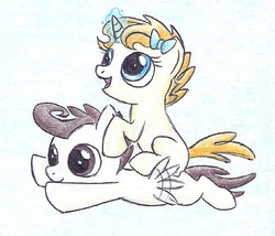 Size: 642x549 | Tagged: safe, artist:islamilenaria, pound cake, pumpkin cake, alicorn, pony, g4, brother and sister, cake twins, flying, traditional art