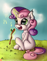 Size: 1500x1936 | Tagged: safe, artist:neko-me, sweetie belle, g4, female, magic, patreon, singing, solo, stick, sweetie belle's magic brings a great big smile