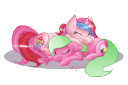 Size: 1200x800 | Tagged: safe, artist:goferyidzemor, shell-belle, sunrise song, g3, g4, g3 to g4, generation leap, ship:sunriseshell, shipping, snuggling