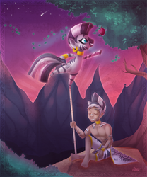 Size: 3000x3600 | Tagged: safe, artist:busto44, artist:zombie, zecora, human, zebra, g4, apple, cute, high res, shooting star, zecorable