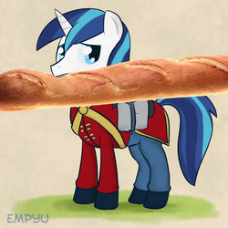 Size: 1000x1000 | Tagged: safe, artist:empyu, shining armor, g4, baguette, bread, male, solo