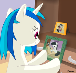 Size: 860x825 | Tagged: safe, artist:gigasparkle, dj pon-3, octavia melody, vinyl scratch, g4, cello, musical instrument, picture, younger