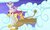 Size: 1153x692 | Tagged: safe, artist:clashwolf3, apple bloom, scootaloo, sweetie belle, oc, oc:talon, g4, cloud, cloudy, cutie mark crusaders, digital art, flying