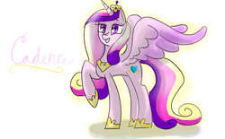 Size: 1600x989 | Tagged: safe, artist:llamacreator, princess cadance, g4, female, grin, raised hoof, solo, spread wings