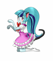 Size: 469x536 | Tagged: dead source, safe, artist:cofotory, sonata dusk, equestria girls, g4, my little pony equestria girls: rainbow rocks, animated, cat ears, cat tail, catgirl, clothes, cute, dress, ear flick, female, moe, nya, simple background, smiling, socks, solo, sonatabetes, sonyata dusk, white background