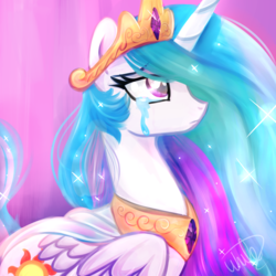 Size: 2449x2449 | Tagged: safe, artist:xwhitedreamsx, princess celestia, alicorn, pony, g4, crown, crying, female, high res, jewelry, mare, regalia, solo