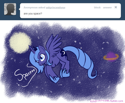 Size: 669x555 | Tagged: safe, artist:lulubell, princess luna, g4, ask, askprincessluna, female, s1 luna, solo, space, tumblr