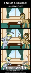 Size: 580x1378 | Tagged: safe, artist:drawponies, derpy hooves, doctor whooves, time turner, pegasus, pony, g4, bacon, breakfast, coffee, comic, doctor who, egg, female, funny, heart attack, mare, ponies eating meat, weeping angel