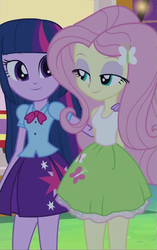 Size: 420x670 | Tagged: safe, screencap, fluttershy, twilight sparkle, equestria girls, g4, female, lidded eyes