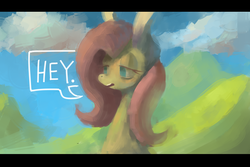 Size: 2468x1650 | Tagged: dead source, safe, artist:berrydrops, fluttershy, pegasus, pony, g4, bust, female, mare, solo, speech bubble