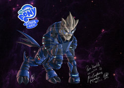 Size: 2912x2059 | Tagged: safe, artist:arrietart, alien, pony, turian, armor, garrus vakarian, high res, mass effect, ponified, solo, starry backdrop