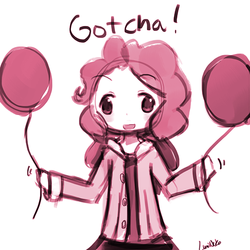 Size: 500x500 | Tagged: safe, artist:lumineko, pinkie pie, human, g4, 30 minute art challenge, balloon, derp, female, humanized, monochrome, solo, wall eyed