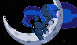 Size: 2275x1339 | Tagged: safe, artist:appletea, princess luna, g4, female, filly, moon, sleeping, solo, tangible heavenly object, woona