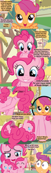Size: 1120x3780 | Tagged: safe, artist:beavernator, pinkie pie, scootaloo, earth pony, pegasus, pony, g4, adoracreepy, asexual reproduction, baby, baby pie, baby ponidox, baby pony, beavernator goes insane, birth, budding, comic, creepy, cute, cuteamena, diapinkes, eyes closed, female, filly, frown, grin, gritted teeth, lidded eyes, mare, multeity, open mouth, pinkamena diane pie, reproduction, self ponidox, smiling, the birds and the bees, the talk, too much pink energy is dangerous, wat, wide eyes